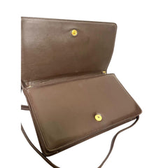 Vintage LANVIN dark brown lambskin clutch shoulder bag in chevron stitch design with iconic golden logo motif. Rare beautiful bag. 080922ac2