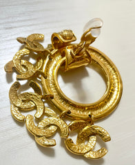 1990s. Vintage CHANEL Gold tone extra large hoop dangle earrings with dangling mini CC mark motifs. Must have gorgeous jewelry. 070617ac1