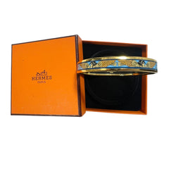 1990s Vintage HERMÈS Egyptian Cloisonné Enamel Gold Tone Bangle Blue Cleopatra PM Made in Austria 081006ac1