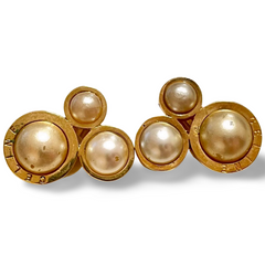 Vintage Celine golden 3 round frame faux pearl earrings. Classic jewelry piece back in the era. 061001ac2
