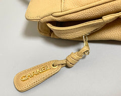 Vintage CHANEL brown beige caviar leather chain tote bag, shoulder purse with CC stitch marks. Classic and daily use bag. 070429re