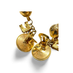 Vintage Celine golden round frame faux pearl dangle earrings with triomphe and golden ball charm. 060114ya2