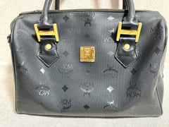 Vintage MCM black monogram speedy bag style handbag, mini duffle bag. Unisex and daily use purse. Classic style in originality. 061210re1