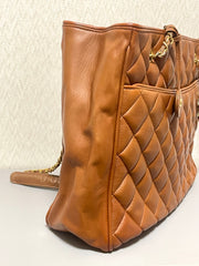 Vintage CHANEL Brown Quilted Leather Classic Tote Bag | 1980s Chain Shoulder Bag with CC Charm | Daily Use CHANEL bag | 071225re1