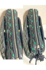 Vintage Bottega Veneta intrecciato navy and green woven lamb leather shoulder bag. 070203ys1