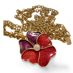 Vintage Yves Saint Laurent golden chain necklace with purple and red pansy flower top. 061001ac1