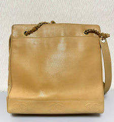 Vintage CHANEL brown beige caviar leather chain tote bag, shoulder purse with CC stitch marks. Classic and daily use bag. 070429re