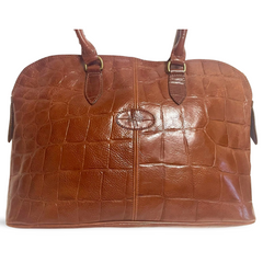 Vintage Mulberry croc embossed brown leather large tote bag in oval shape. Masterpiece back in the era. Roger Saul era. 071030y1