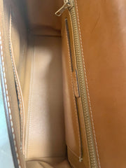 Vintage Celine cream beige triomphe macadam pattern handbag with brown leather trimmings. Classic purse from 90s Celine. 071104ac2