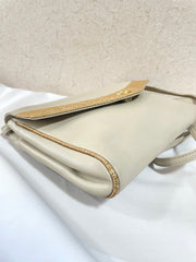 Vintage Celine ivory beige and brown lizard embossed leather combo shoulder bag, clutch purse with golden logo. Celine Sport. 041015
