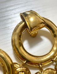 1990s. Vintage CHANEL Gold tone extra large hoop dangle earrings with dangling mini CC mark motifs. Must have gorgeous jewelry. 070617ac1