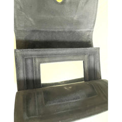 Vintage Bottega Venetia black suede clutch bag with bow motif and a built-in mirror. 051009ap2