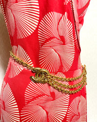 Vintage CHANEL gold chain belt with triple layer chains and two large matelasse CC mark charms at sides. Gorgeous belt. 95cm. 070527ac2