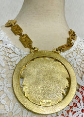 90s Vintage Gianni Versace Runway necklace with extra large Medusa face pendant top. Can be worn as a belt as well. Must have masterpiece. 061109y1