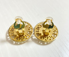 Vintage Sonia Rykiel round golden earrings with logo. Classic design jewelry piece. 0409203