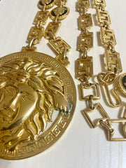 90s Vintage Gianni Versace Runway necklace with extra large Medusa face pendant top. Can be worn as a belt as well. Must have masterpiece. 070818y1