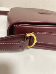Vintage Cartier wine, bordeaux leather shoulder bag with embossed logo, purse from must de Cartier collection. Great daily bag. 070128ac3