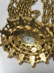 Vintage NINA RICCI statement necklace with oval shape pendant top with pearl and crystal stones. Rare and gorgeous gift. 0405165