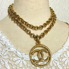 Vintage CHANEL long chain necklace with twisted round CC closure. Gorgeous jewelry. Best gift idea. 070727y1