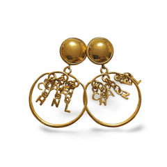 Vintage CHANEL golden round motif and logo letter dangling earrings. Rare and adorable jewelry for your collection. 060820ac2