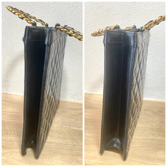1990s Vintage CHANEL Black Matelassé Patent Enamel Shopper Bag with Gold Chain Handles | Quilted Classic Daily Bag | 050120an2re