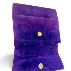 Vintage Salvatore Ferragamo purple suede leather party purse with golden large chain handle. 061217ac1