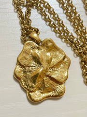 Vintage Yves Saint Laurent golden chain necklace with purple and red pansy flower top. 061001ac1