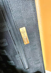 Vintage Yves Saint Laurent black and brown leather handbag with embossed “YSL” logo all over. One of the best daily use purses. 060611ac4