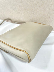 Vintage Celine ivory beige and brown lizard embossed leather combo shoulder bag, clutch purse with golden logo. Celine Sport. 041015