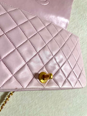 1990s Vintage CHANEL 2.55 Milky Pink Lambskin Shoulder Bag with Gold CC Turnlock | Rare Color Classic Flap | 408241
