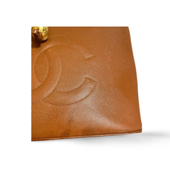 Vintage CHANEL caviar leather double zipper tote bag in brown with golden CC ball charms.  Daily use purse. 060728br1