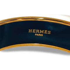 Vintage HERMES gold and brown tone and cloisonné/enamel bangle with rabbit, dog, and fox design. 070310ac2