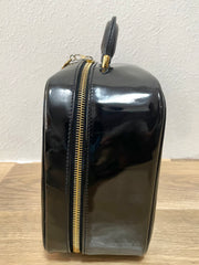Vintage CHANEL Black Patent Enamel Vanity Bag — Lunchbox Shape Shoulder Bag with Large CC Stitch Motif — 080116re1