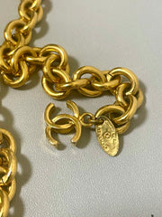 Vintage CHANEL gold chain belt with triple layer chains and two large matelasse CC mark charms. Gorgeous belt. 41.7"/106cm. 070527ac4