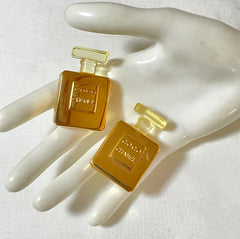 Vintage Chanel golden perfume bottle earrings with embossed logo. Large and heavy earrings. 070114ac2