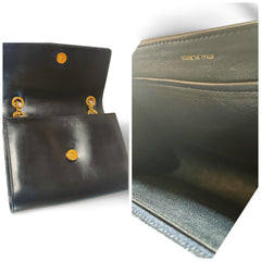 Vintage CELINE black leather shoulder bag with golden triomphe logo motif. Rare Celine purse. 060723ac4