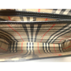 Vintage Burberry genuine black leather handbag with golden logo motif and Nova check linings. Can be shoulder bag. 081005ys1