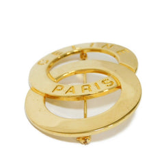Vintage Celine golden brooch in double circle, round motif with embossed logo. Great vintage gift. Can be a scarf pin. 050929ya1