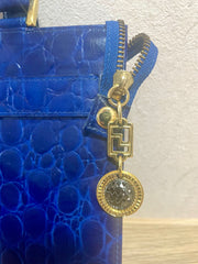 Vintage VERSACE croc embossed blue leather handbag with gold tone buckle motif. Avant Garde Lady gaga style. 070527ac3