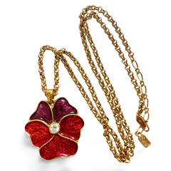 Vintage Yves Saint Laurent golden chain necklace with purple and red pansy flower top. 061001ac1