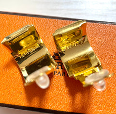 Vintage Hermes cloisonne enamel golden earrings with blue fox design. Classic Hermes jewelry. 060924ac1