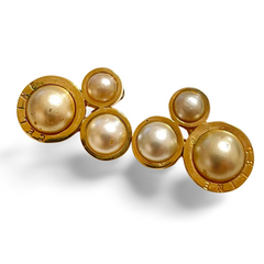 Vintage Celine golden 3 round frame faux pearl earrings. Classic jewelry piece back in the era. 061001ac2