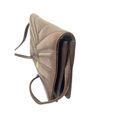 Vintage LANVIN dark brown lambskin clutch shoulder bag in chevron stitch design with iconic golden logo motif. Rare beautiful bag. 080922ac2