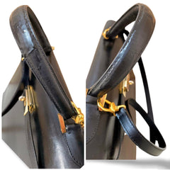 80's vintage BALLY black boxcalf leather kelly bag. Classic masterpiece handbag. 051203m1