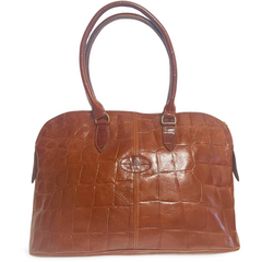 Vintage Mulberry croc embossed brown leather large tote bag in oval shape. Masterpiece back in the era. Roger Saul era. 071030y1