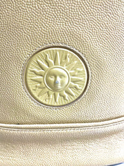 Vintage Gianni Versace cream yellow vanity large purse with golden logo charms. Perfect gift idea. Lady Gaga style. 041205ac2