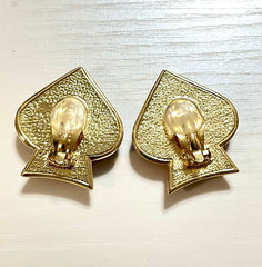 Vintage Yves Saint Laurent red gripoix stone spade earrings with golden frames. Gorgeous design YSL jewelry. 070128ac6
