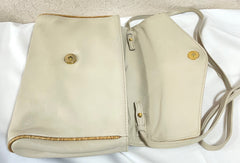 Vintage Celine ivory beige and brown lizard embossed leather combo shoulder bag, clutch purse with golden logo. Celine Sport. 041015