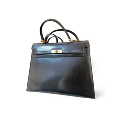 80's vintage BALLY black boxcalf leather kelly bag. Classic masterpiece handbag. 051203m1