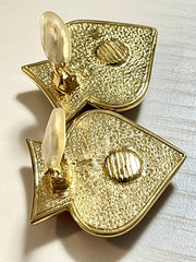 Vintage Yves Saint Laurent red gripoix stone spade earrings with golden frames. Gorgeous design YSL jewelry. 070128ac6